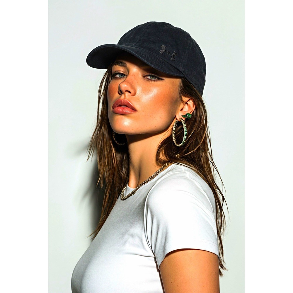 Under Armour Womens Black Cotton Baseball Cap Hat Solid Logo Adjustable OSFA